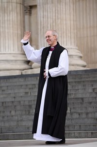 Archbishop Welby greets the press