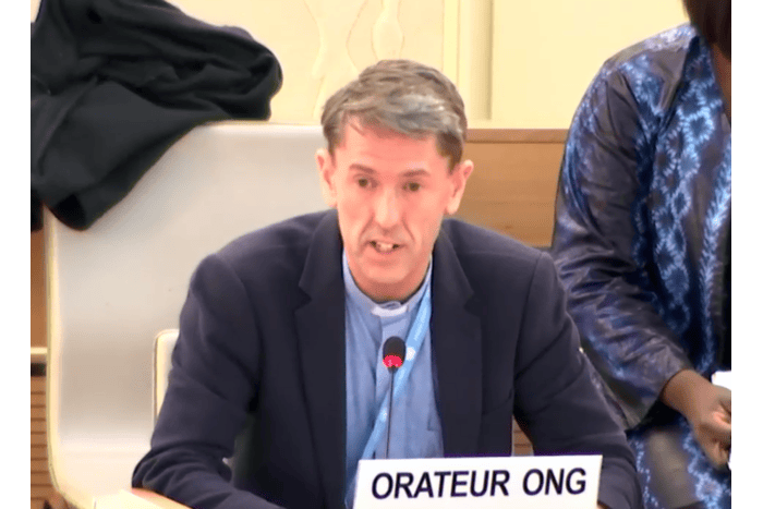 Revd Glen Ruffle, Anglican Communion Representative at the United Nations in Geneva, delivers an address regarding gender equality in South Sudan