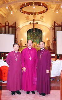 Archbishop Paul Kwong with Bishop Louis Tsui and Bishop Thomas Soo