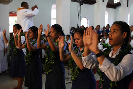 Ang Taonga _Girls -from -St -Andrew -s -High -School -performing -action -song -during -the -Gloria